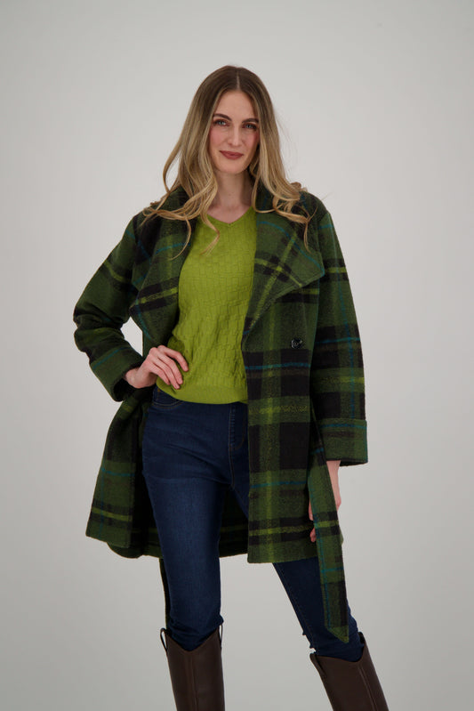 Shawl Collar Belted Plaid Jacket