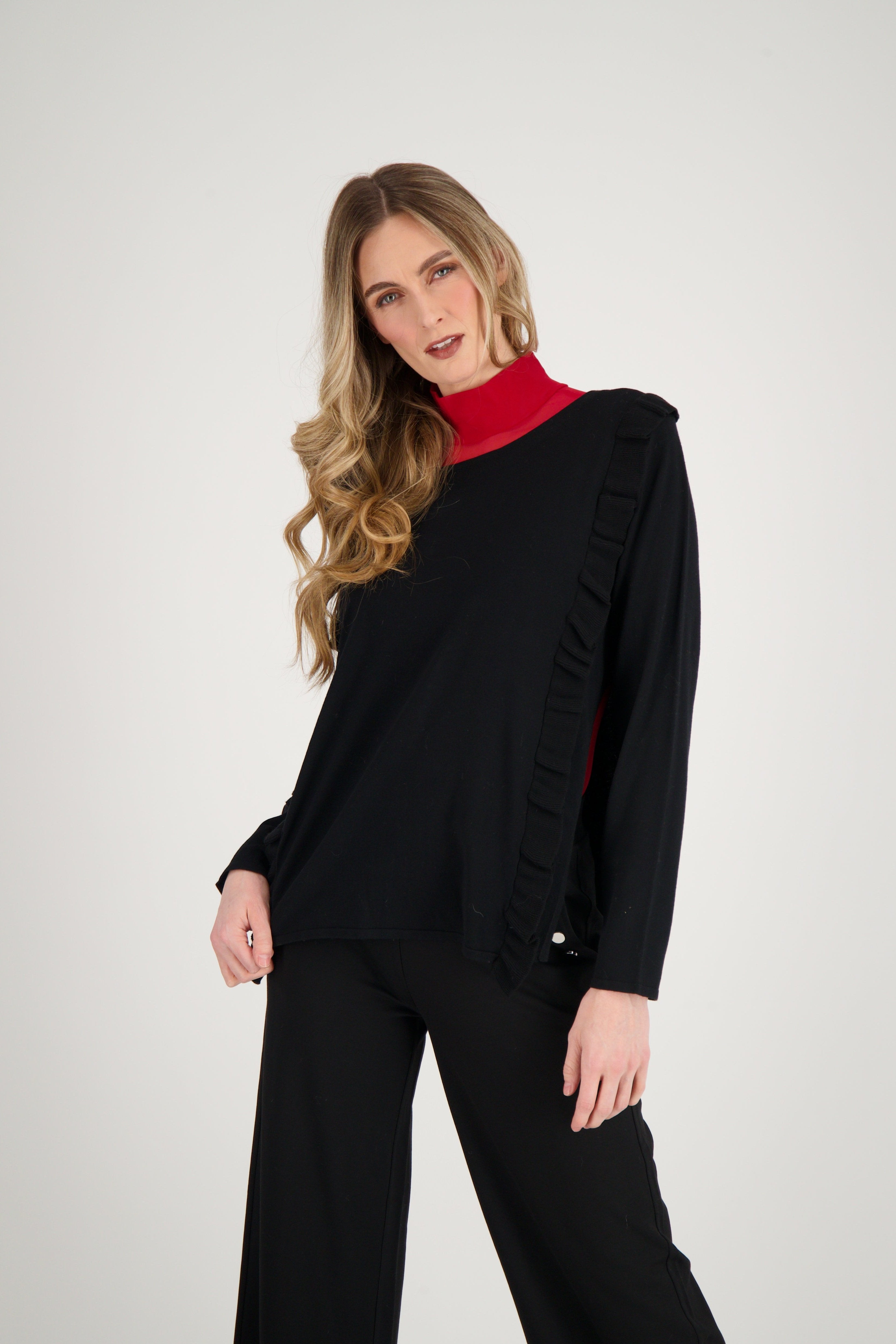 Ruffled Edged Sweater Poncho