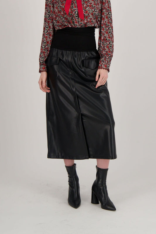 Roll Up Waist Faux Leather Skirt