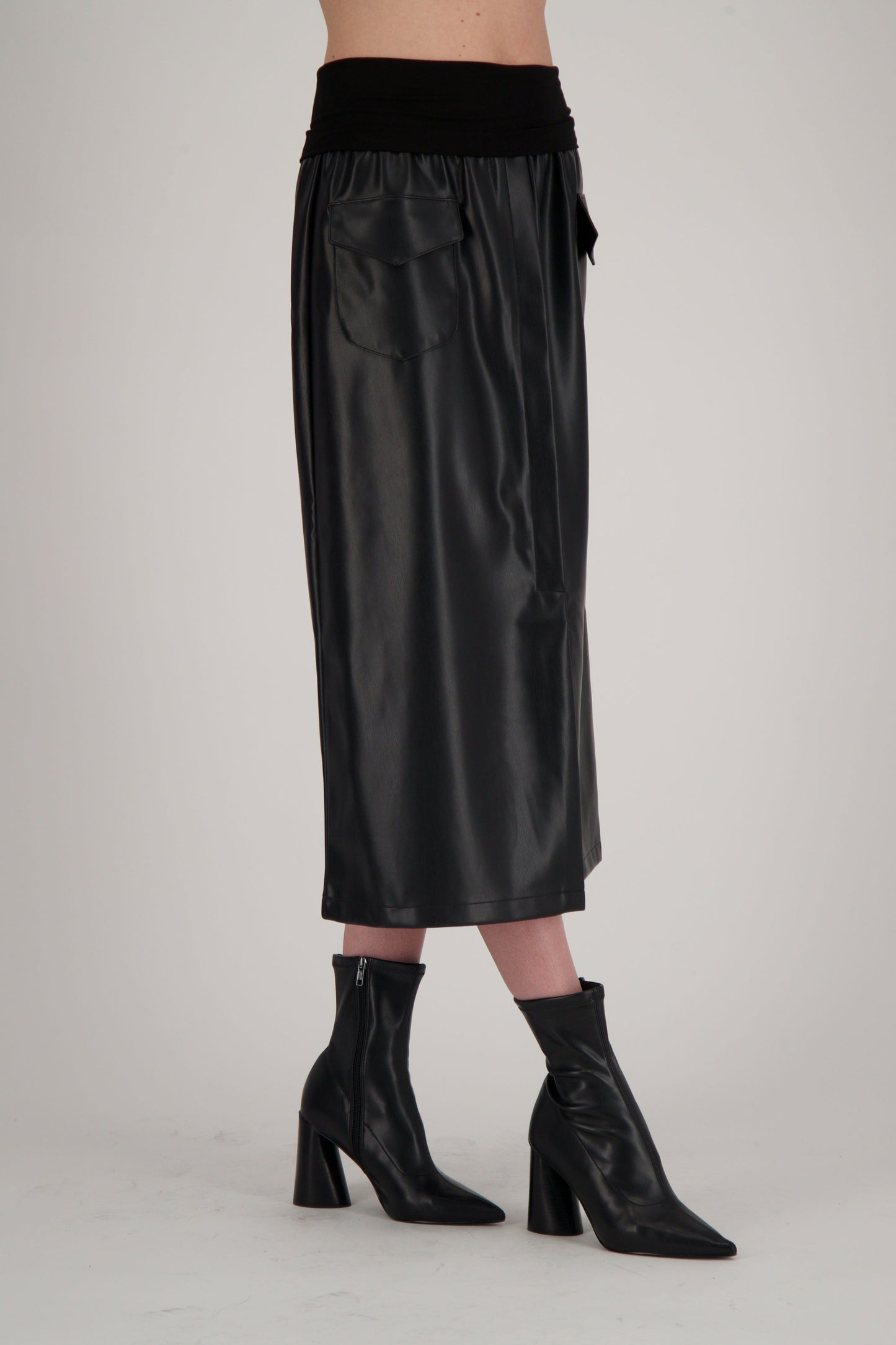 Roll Up Waist Faux Leather Skirt