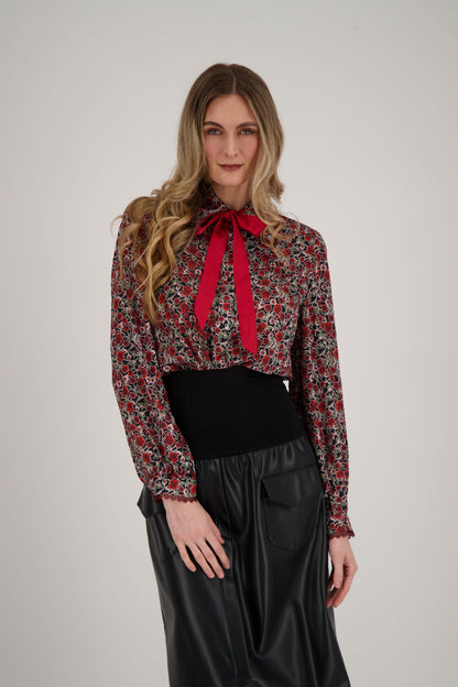 Floral Print Blouse With Neck Tie-Up