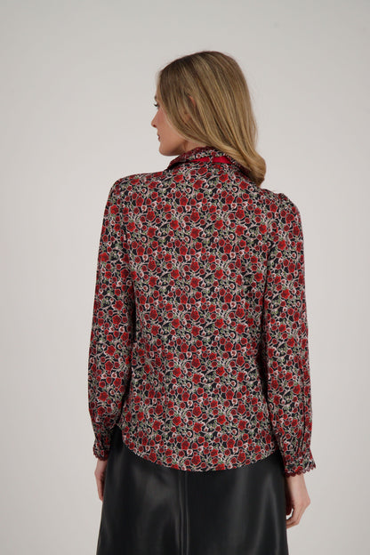 Floral Print Blouse With Neck Tie-Up