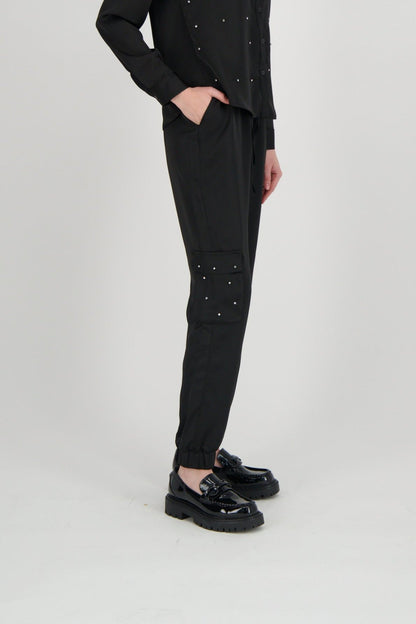 Satin Crystal Encrusted Cargo Pant