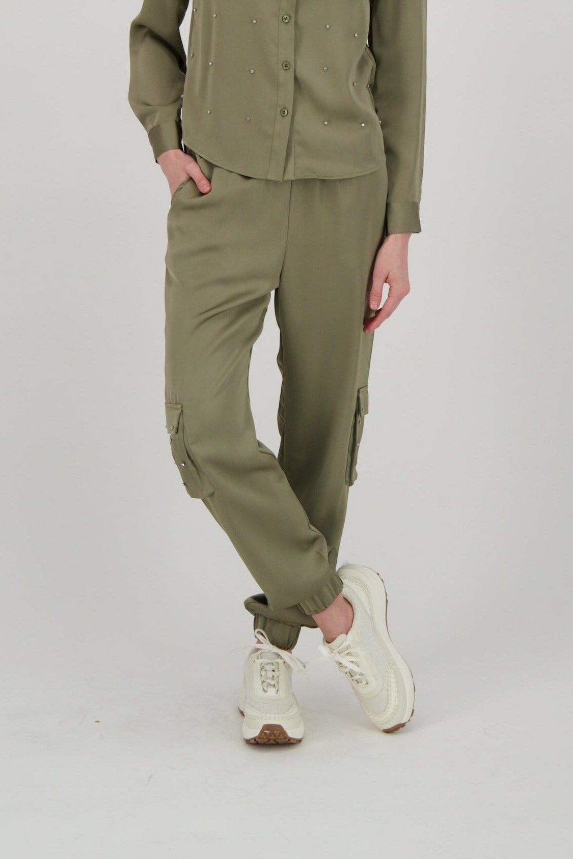 Satin Crystal Encrusted Cargo Pant