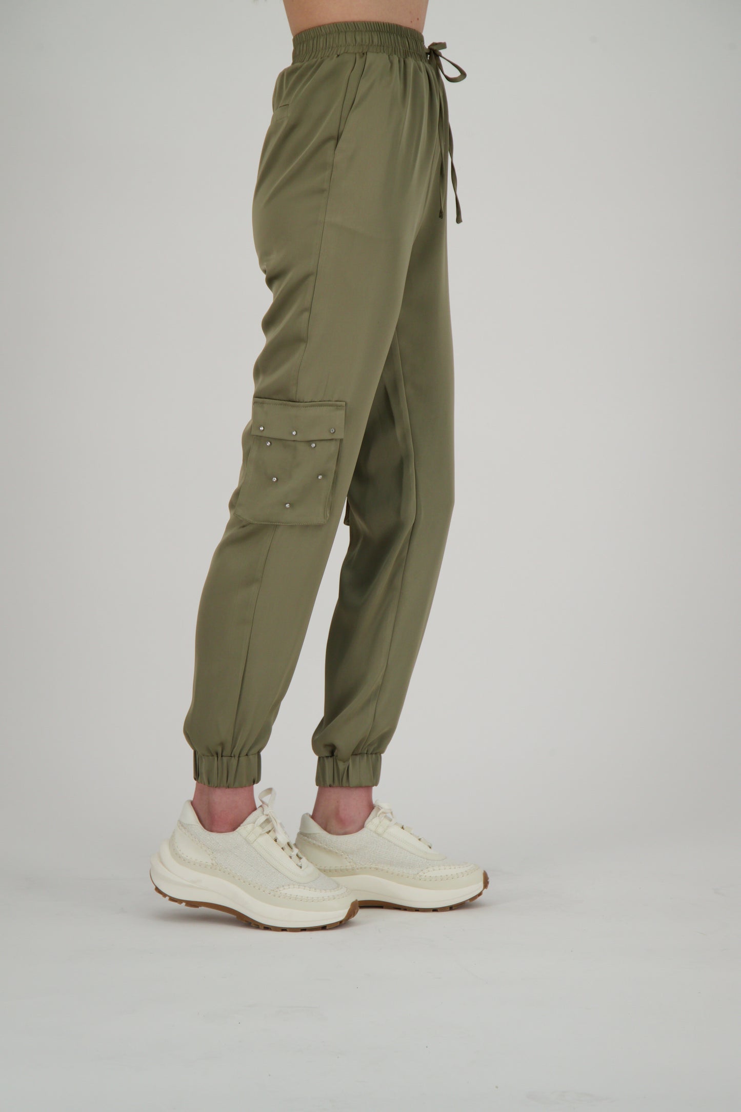 Satin Crystal Encrusted Cargo Pant