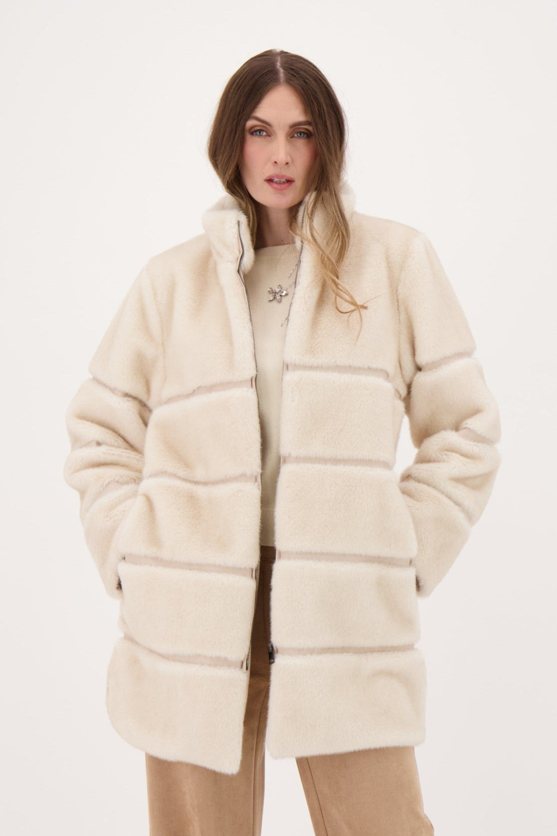 Faux Fur Jacket With PU Inserts