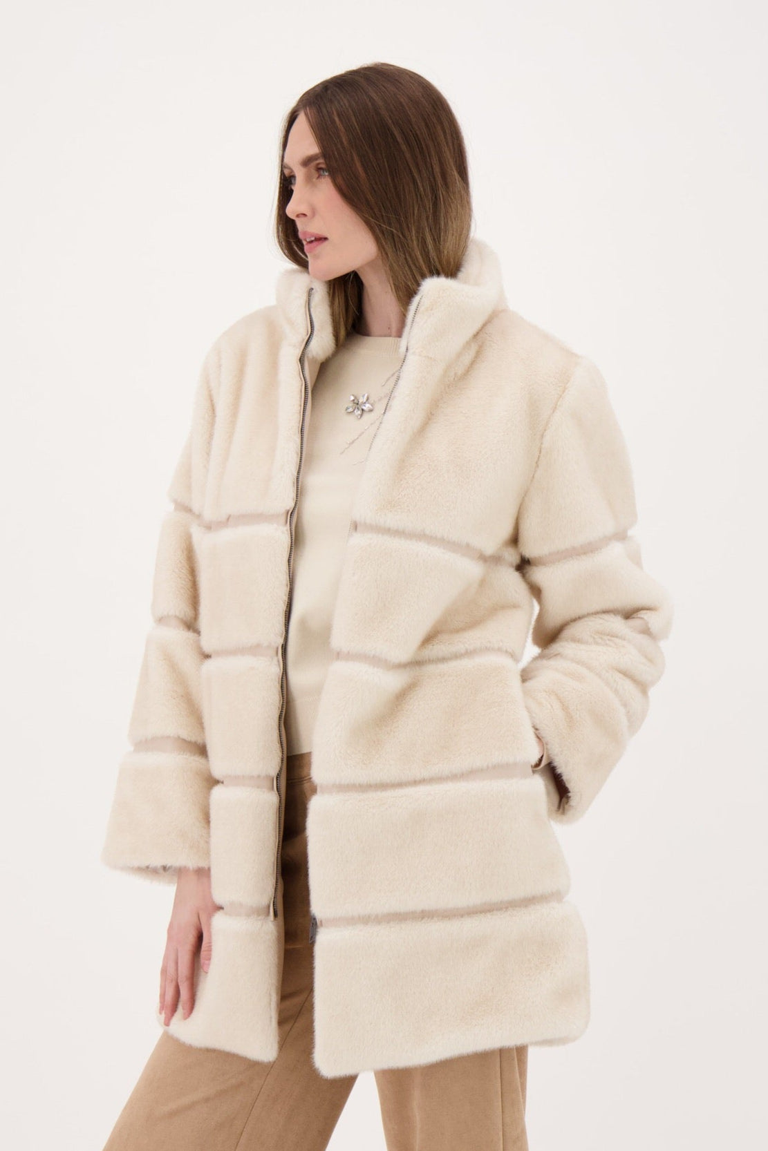 Faux Fur Jacket With PU Inserts
