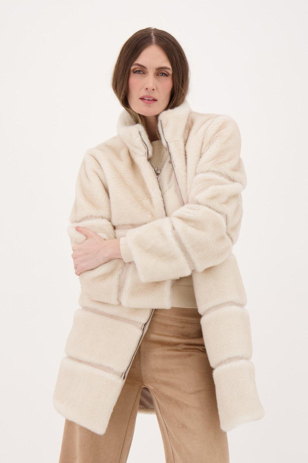 Faux Fur Jacket With PU Inserts