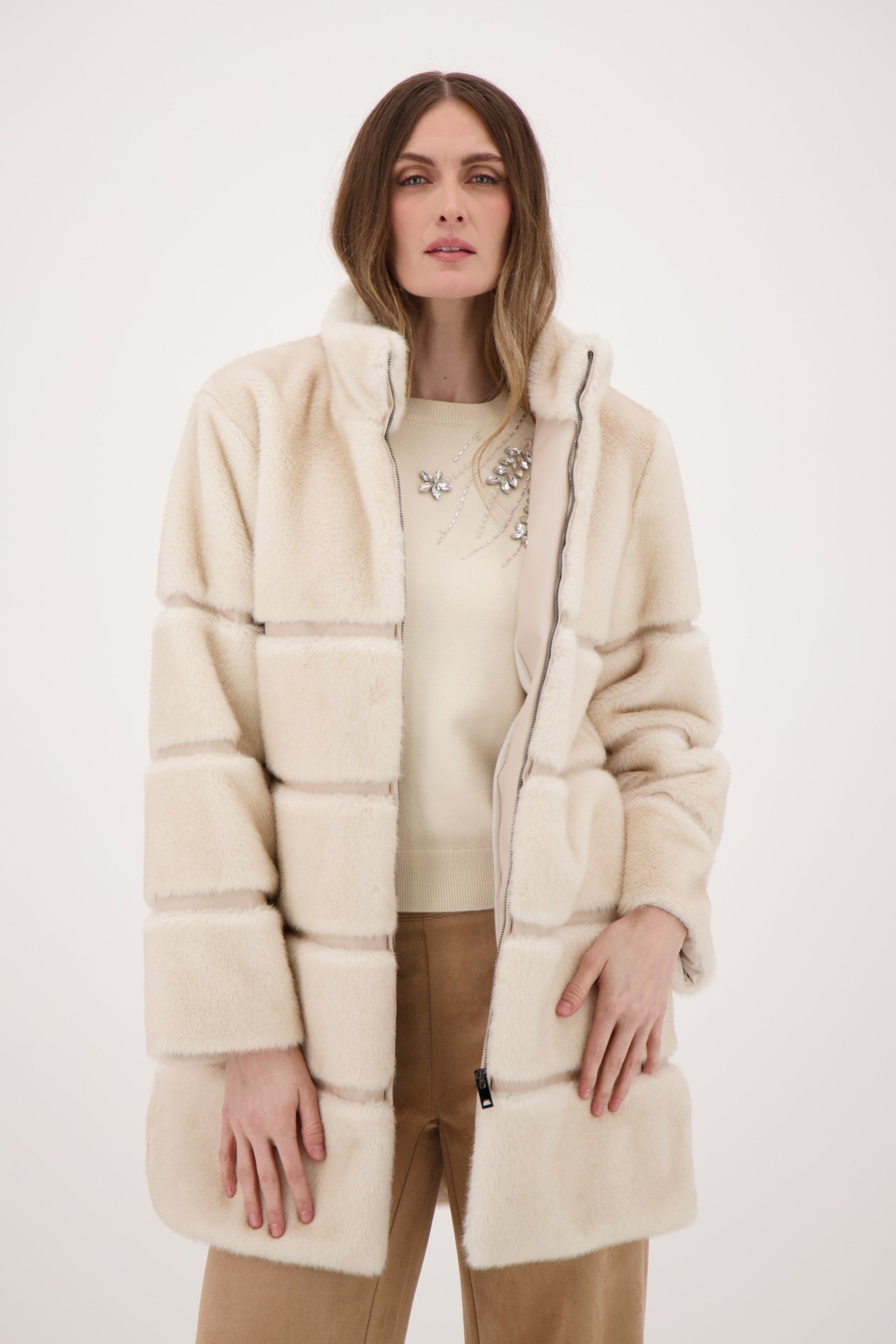 Faux Fur Jacket With PU Inserts