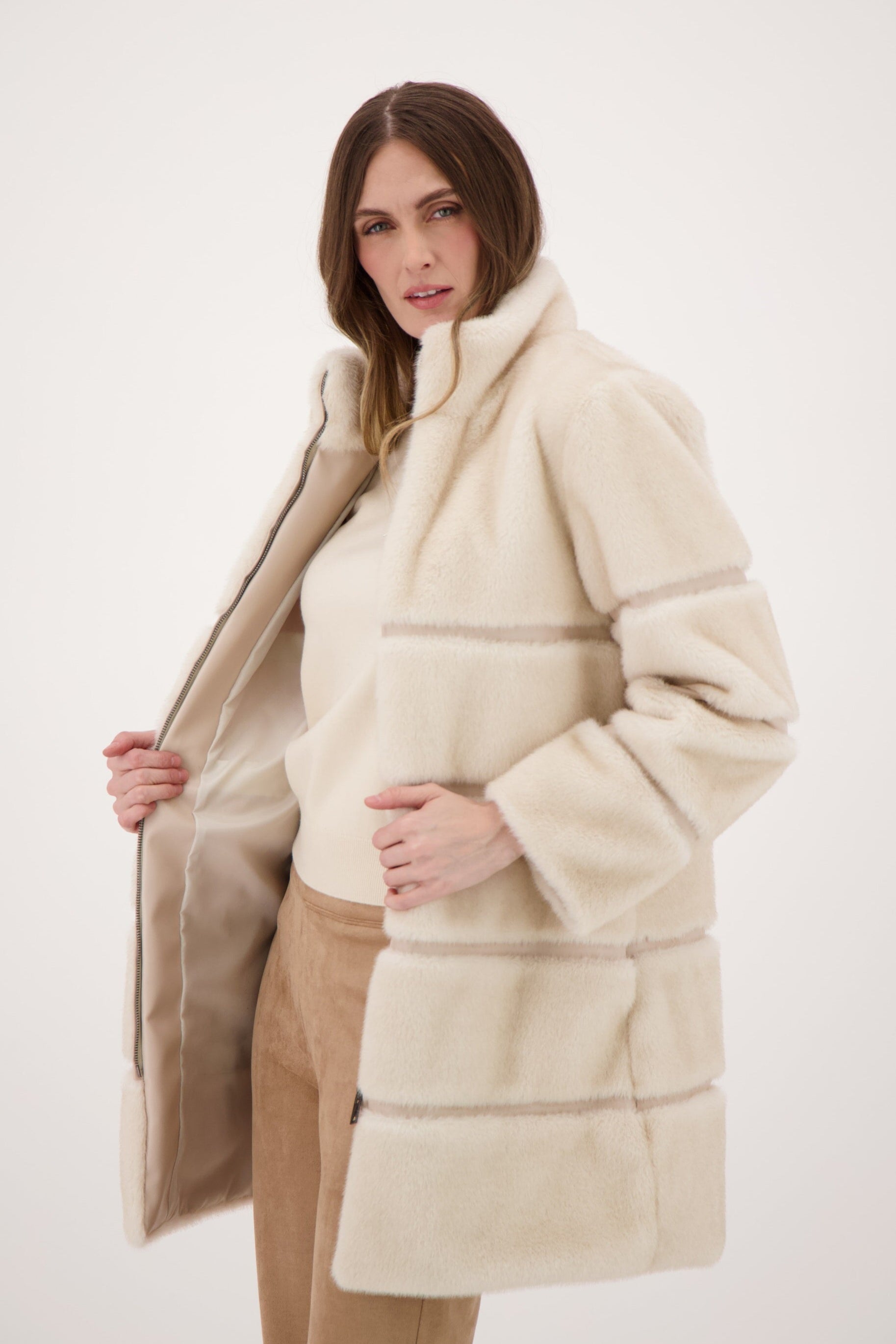 Faux Fur Jacket With PU Inserts