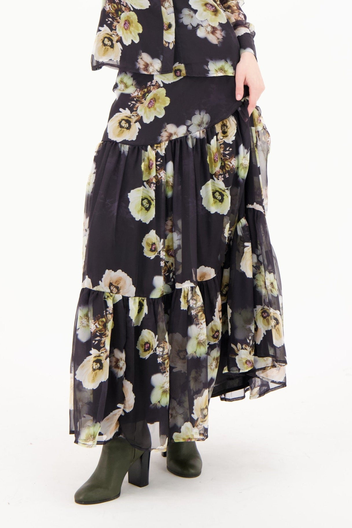 Long floral dress with a dark background