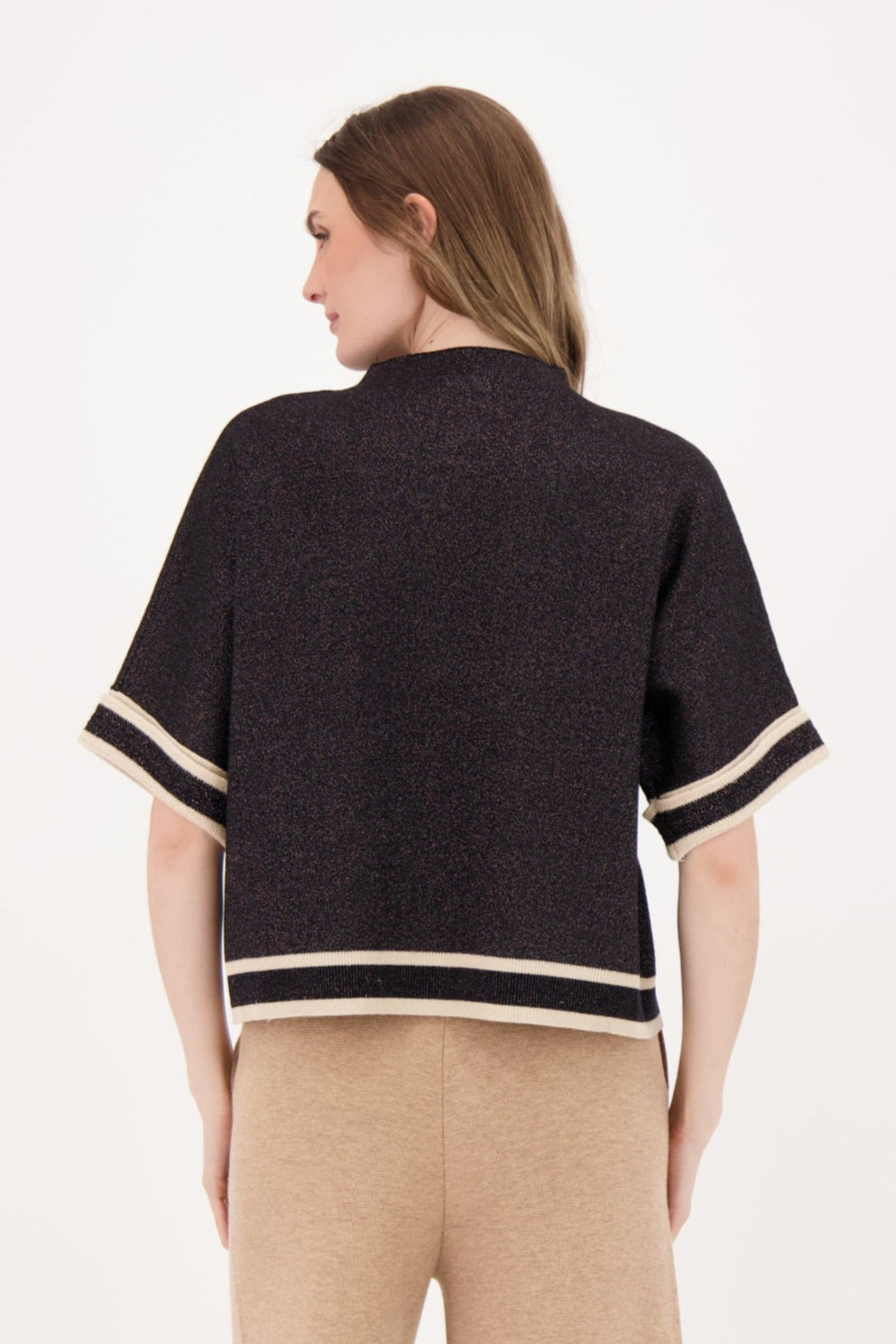Stripe Cuff Lurex Sweater Knit Top