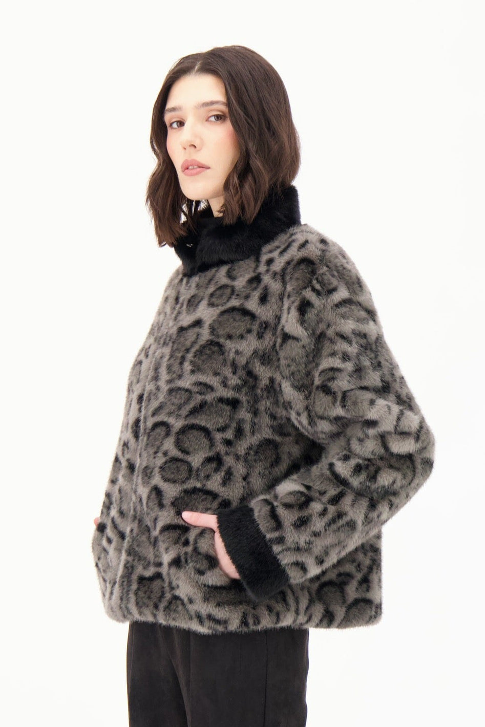 Faux Fur Leopard Bomber