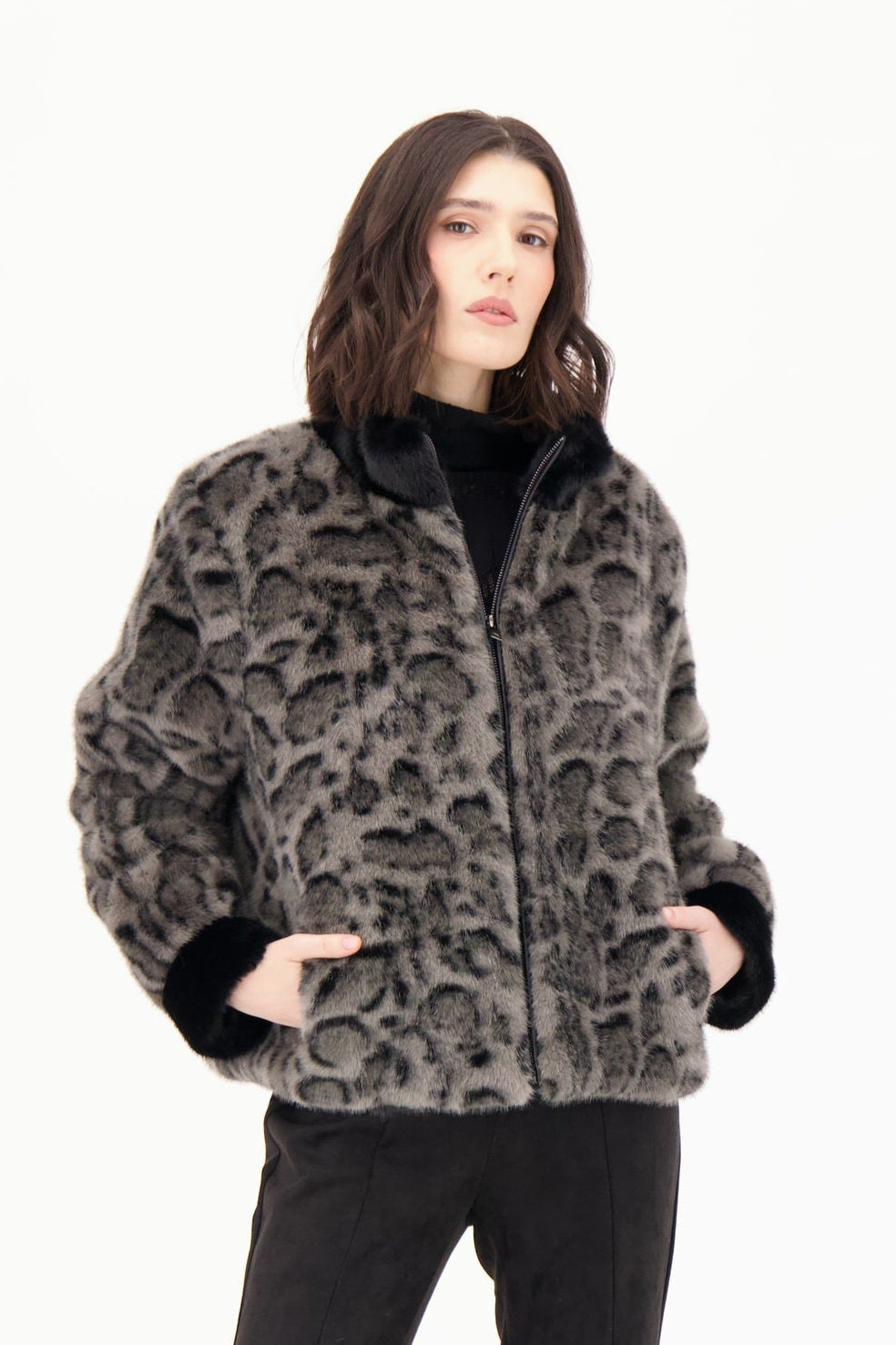Faux Fur Leopard Bomber