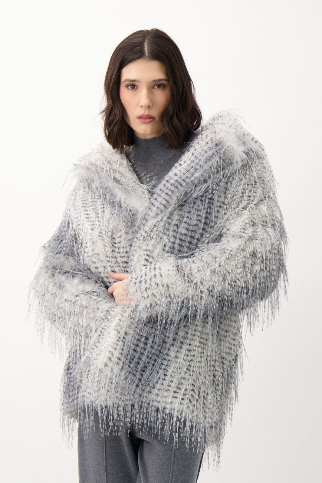 Eyelash Faux Fur Hip Length Coat