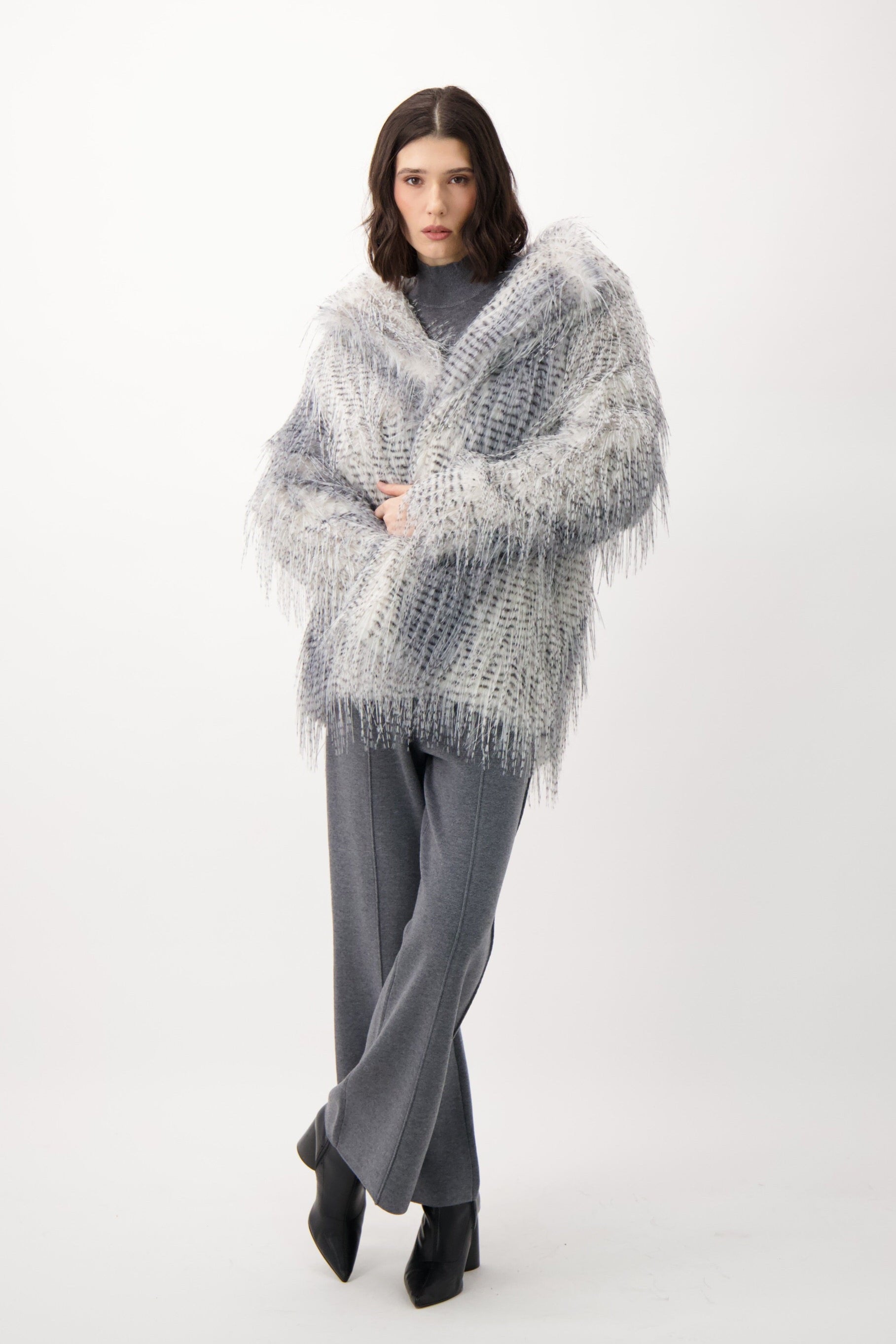 Eyelash Faux Fur Hip Length Coat