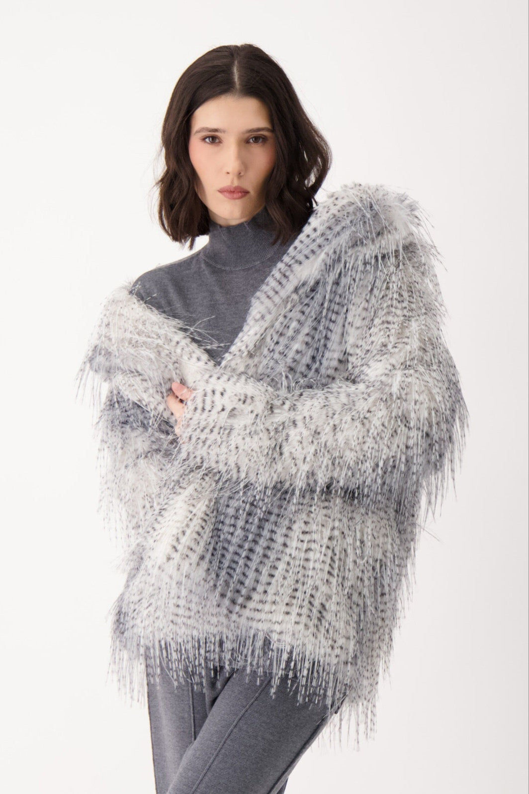 Eyelash Faux Fur Hip Length Coat