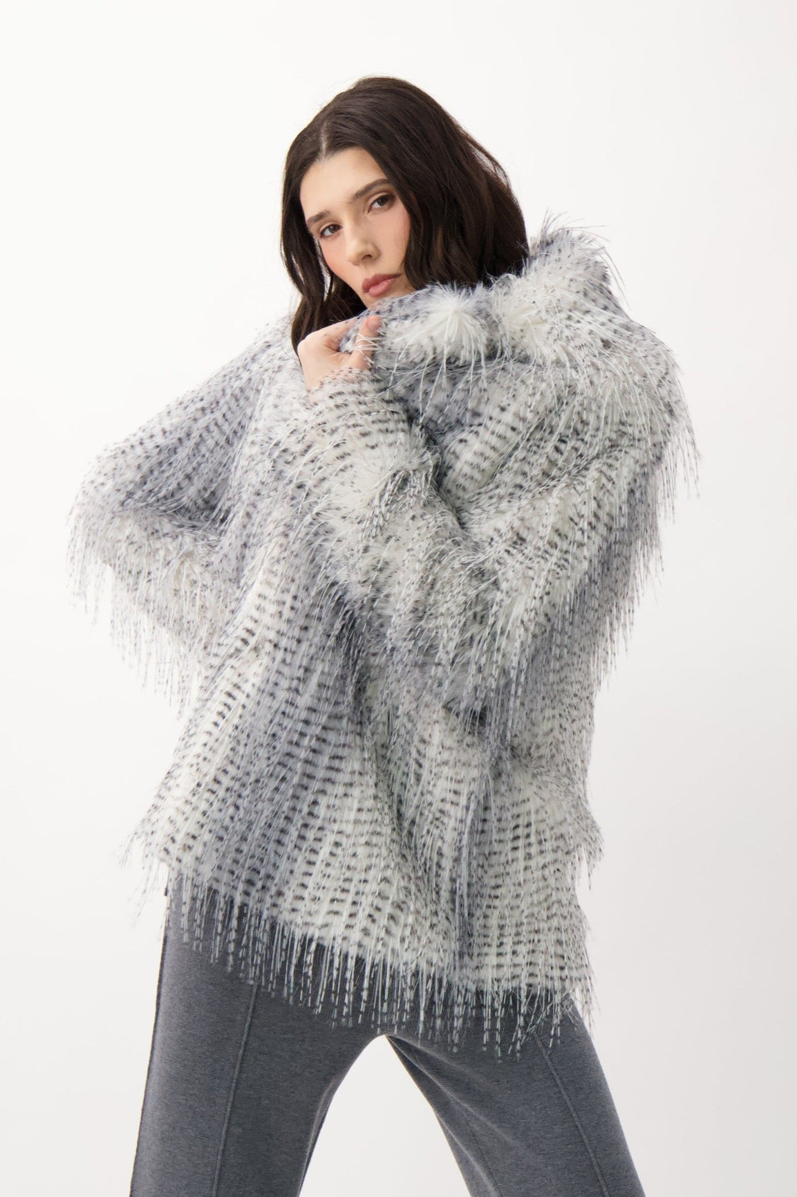 Eyelash Faux Fur Hip Length Coat