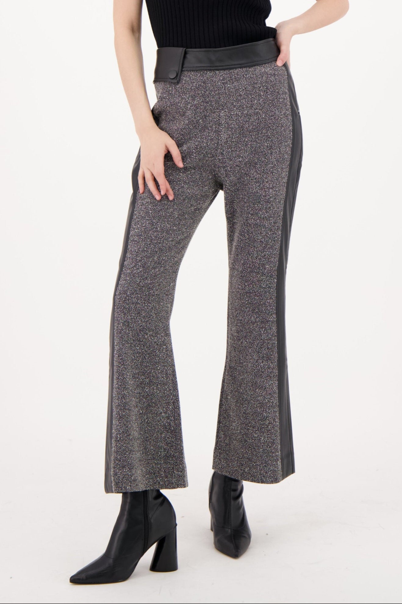 Speckled Fit And Flare Pant With PU Trim