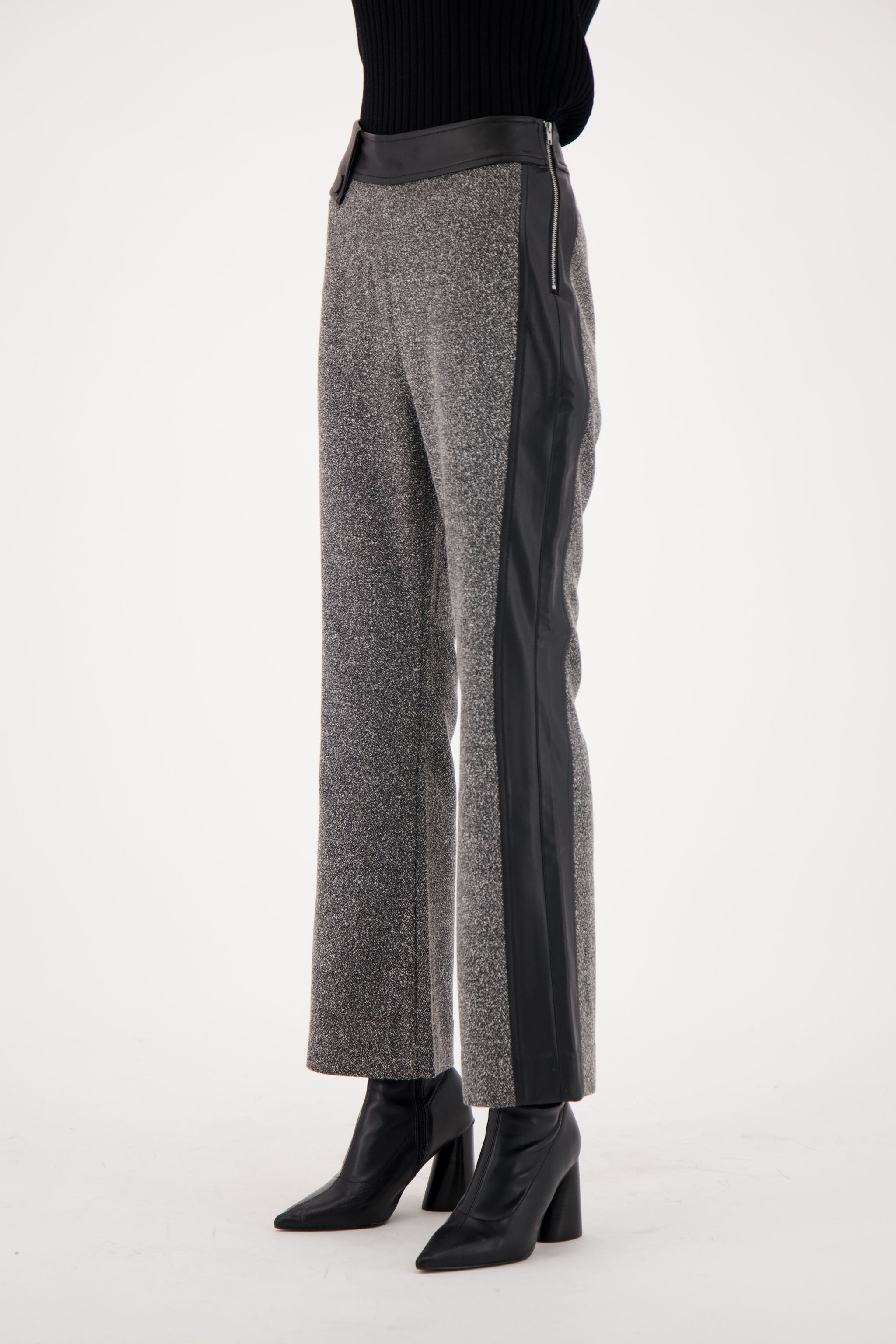 Speckled Fit And Flare Pant With PU Trim