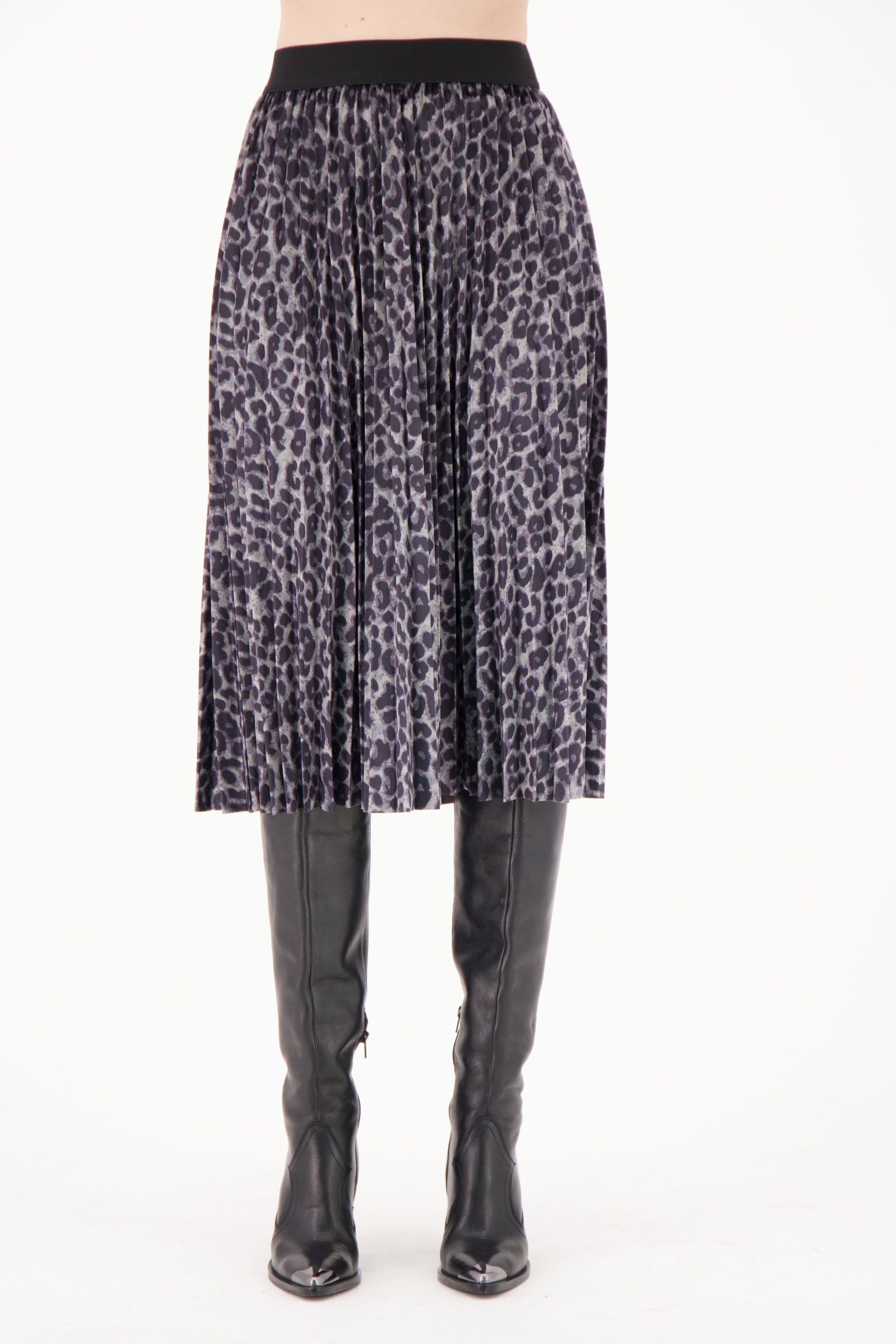 Leopard Velour Pleated Skirt