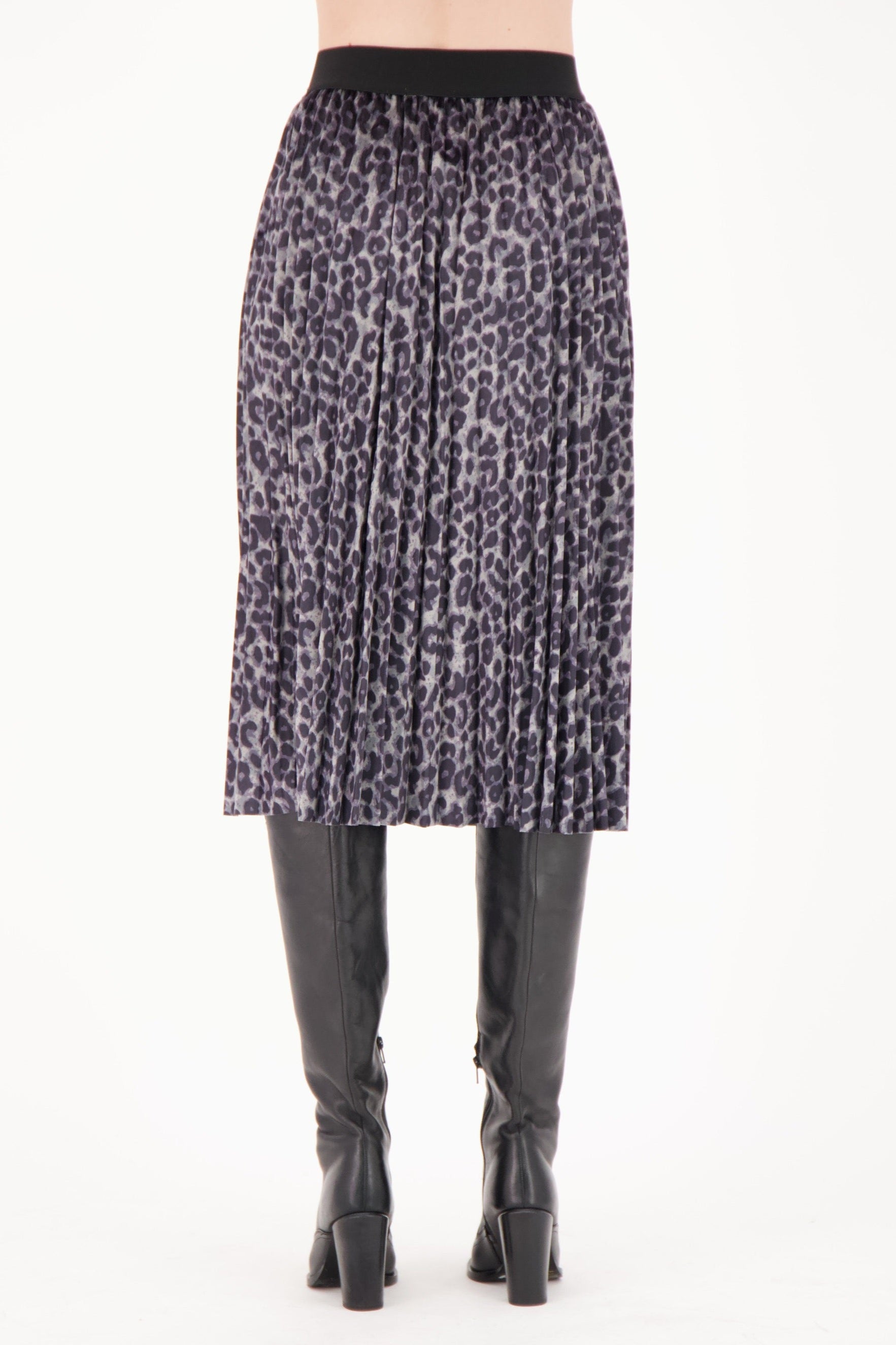 Leopard Velour Pleated Skirt