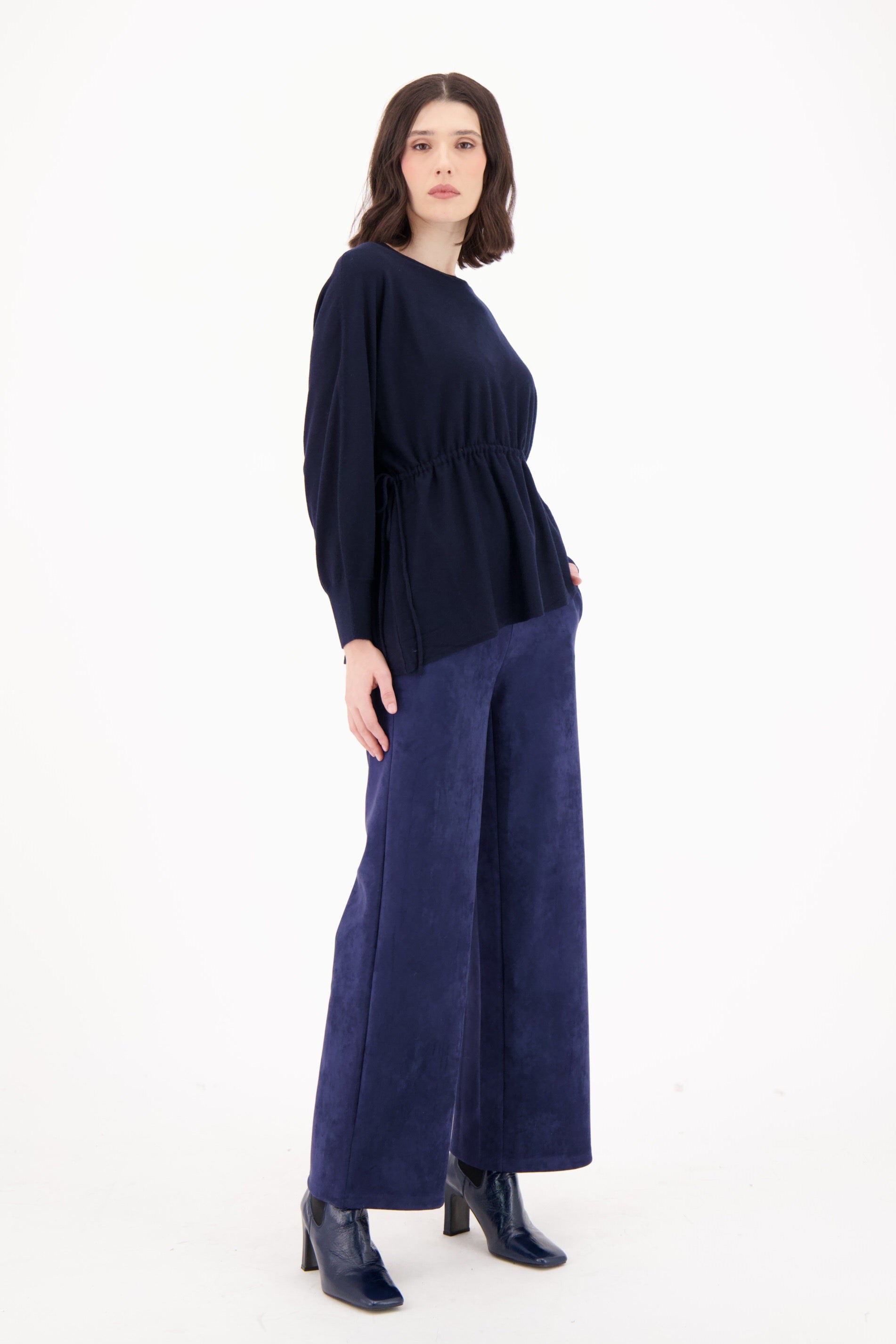 Sweater Knit Bat Wing Waist Tie Top