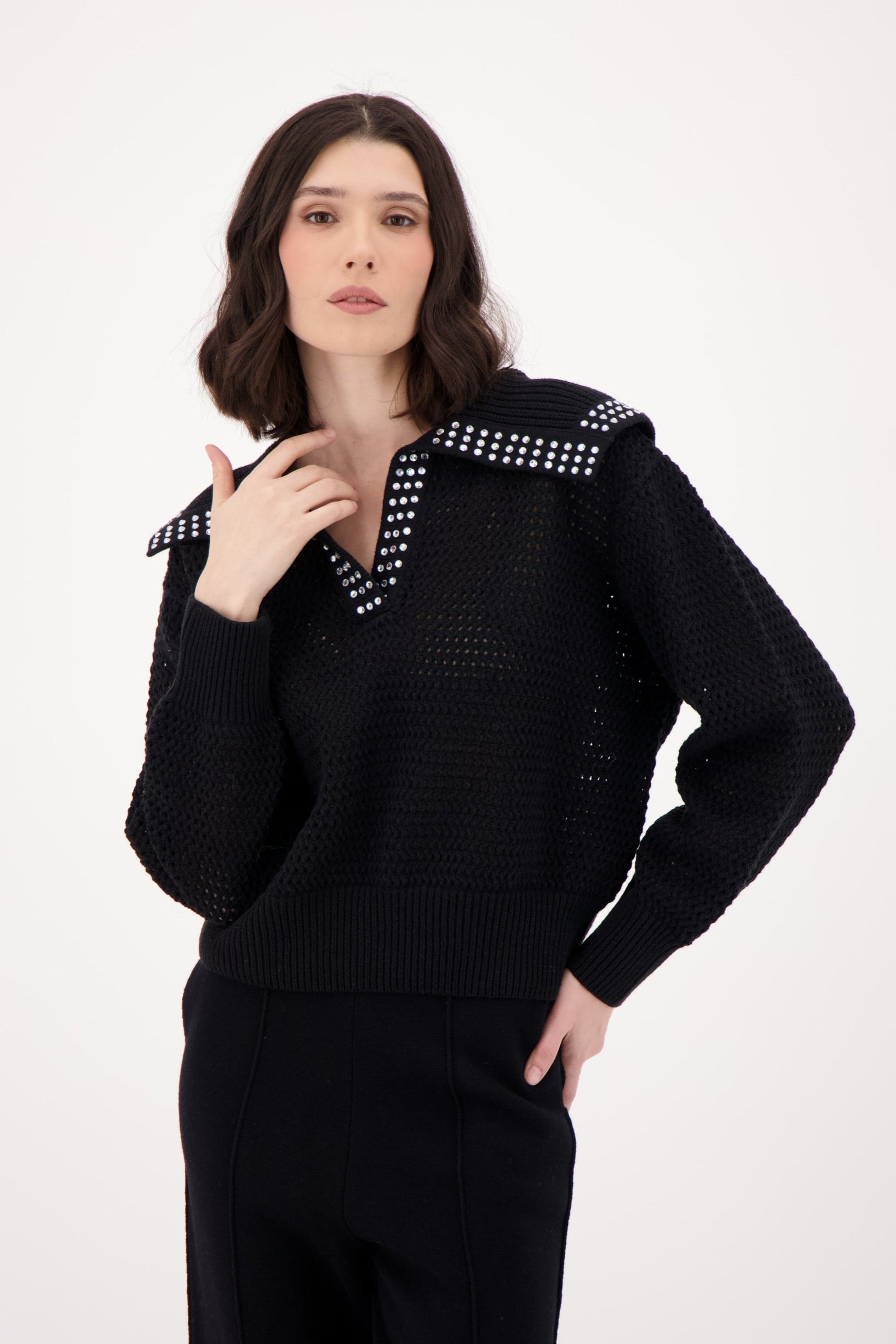 Rhinestone Sailor Collar Sweater