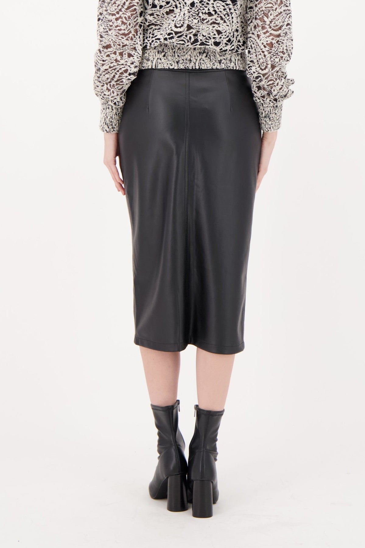 PU Front Slit Pencil Skirt