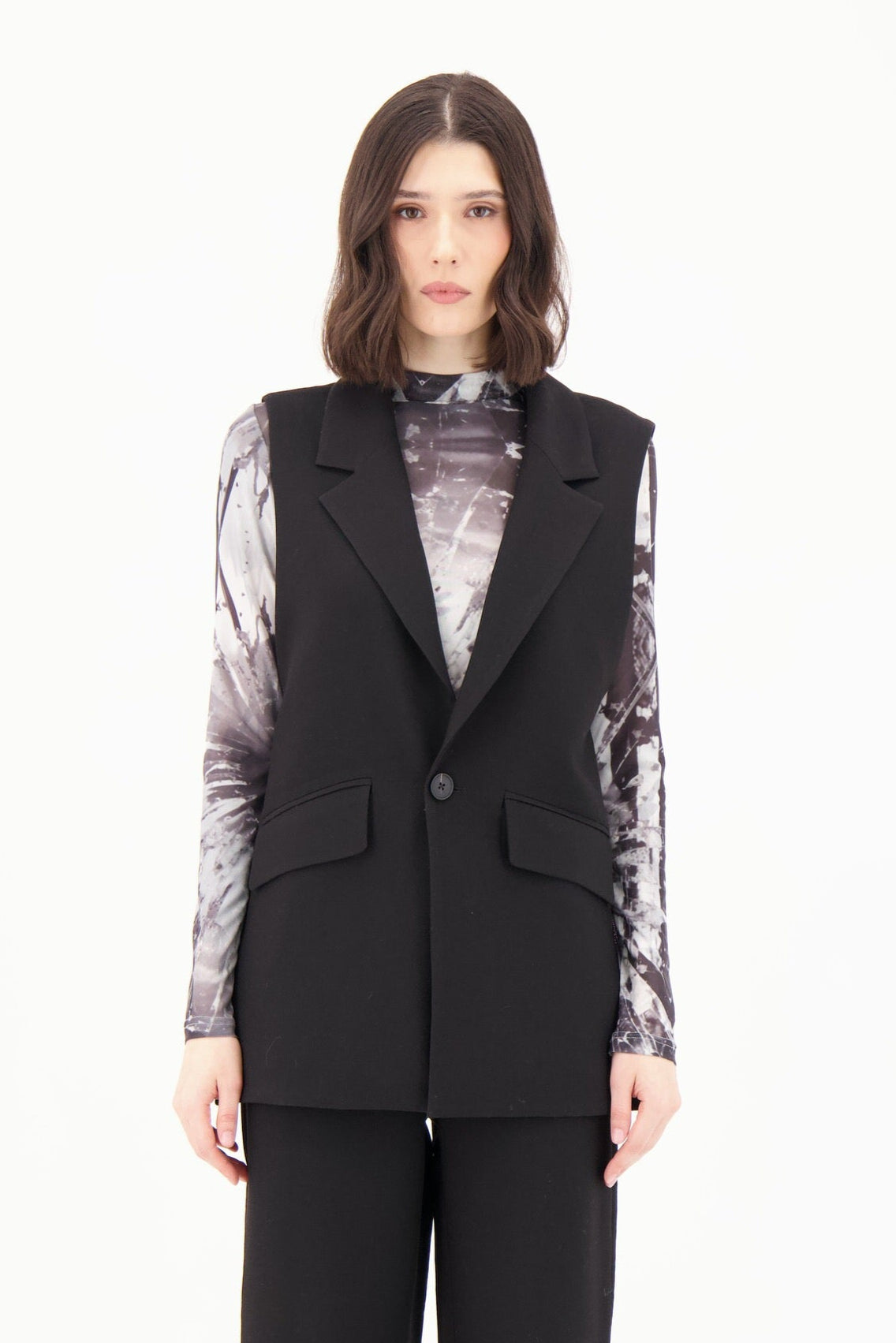 Sleeveless Notch Collar With Side Zipper Blazer