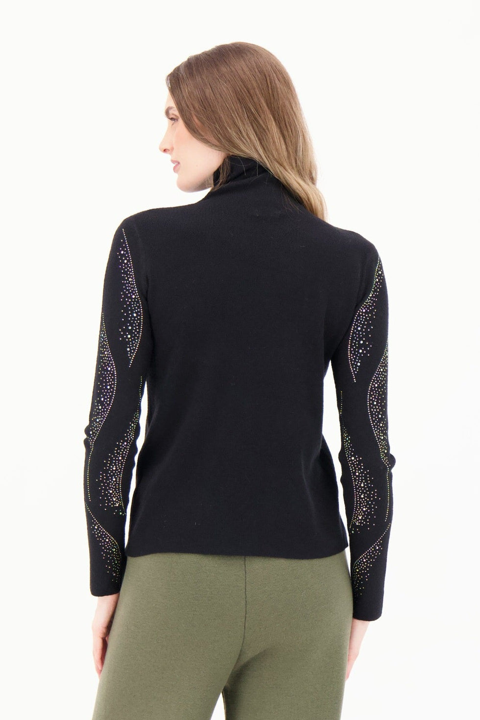 Turtleneck Rhinestone Swirl Knit Sweater