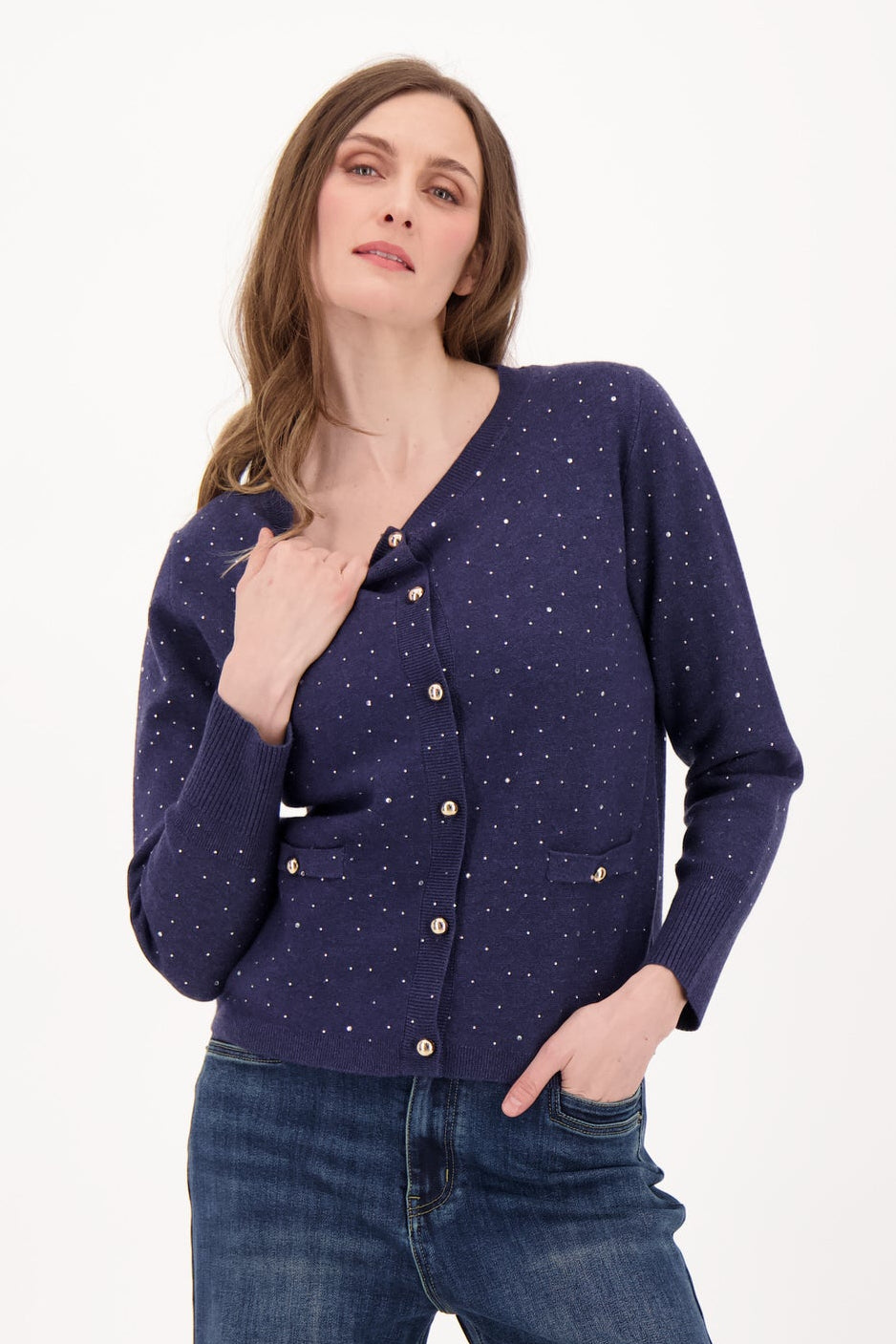 Rhinestone Cardigan with Removable Peek-A-Boo Dickie