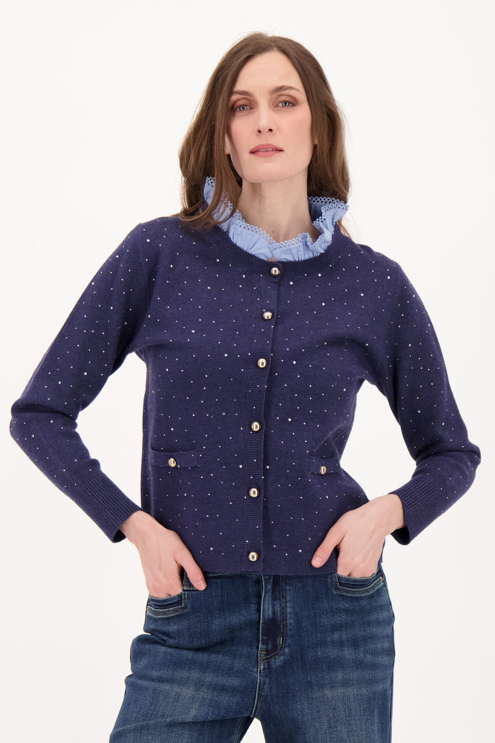 Rhinestone Cardigan with Removable Peek-A-Boo Dickie