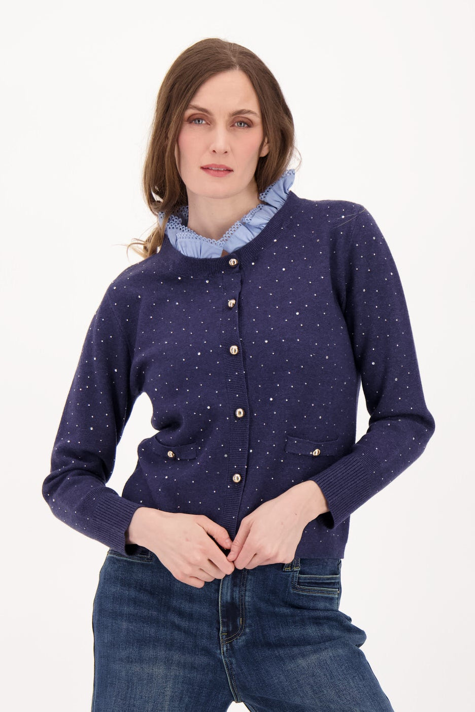 Rhinestone Cardigan with Removable Peek-A-Boo Dickie
