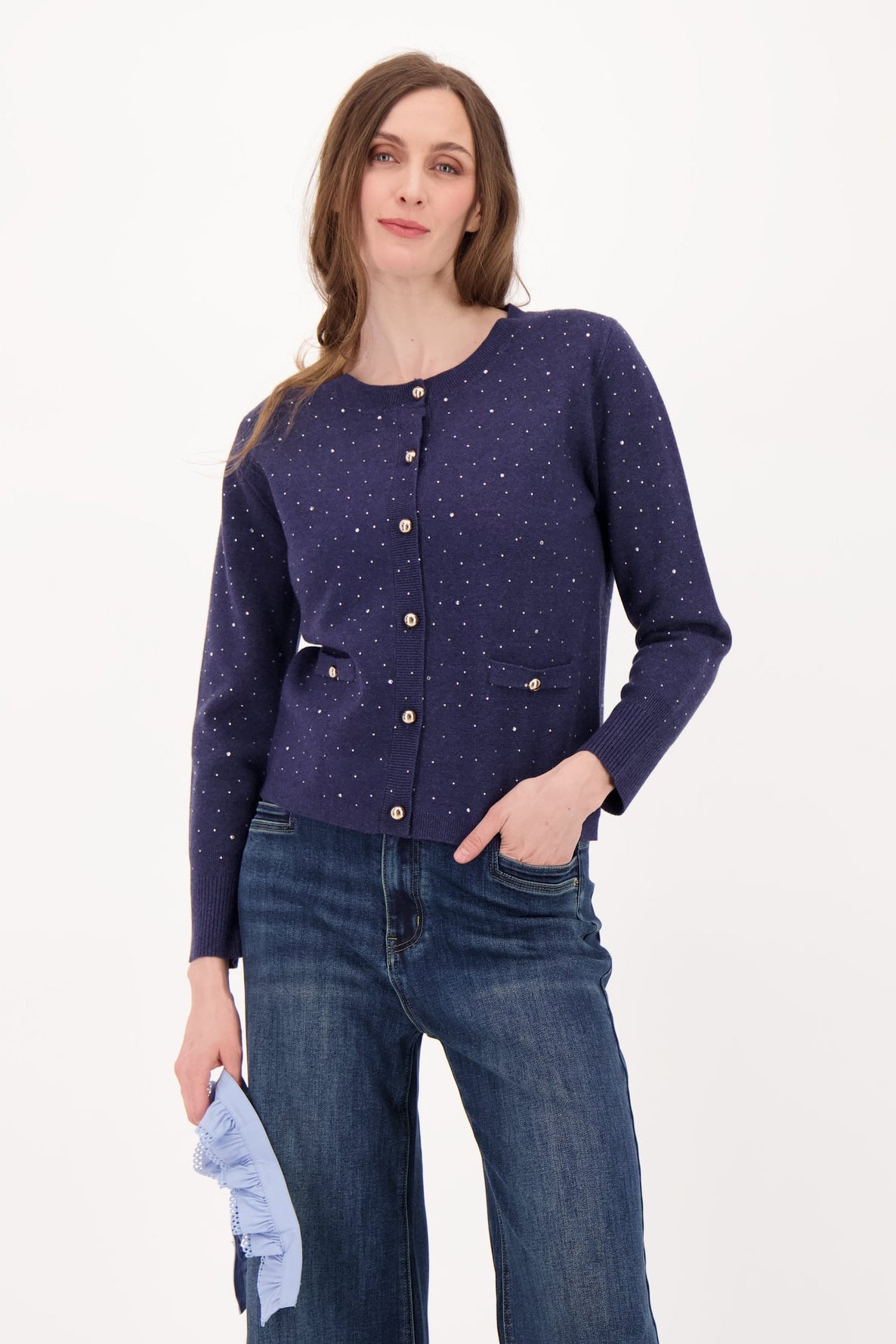 Rhinestone Cardigan with Removable Peek-A-Boo Dickie