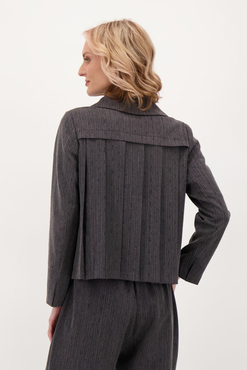 Beaded Hot Fix Pinstripe Back Pleated Jacket