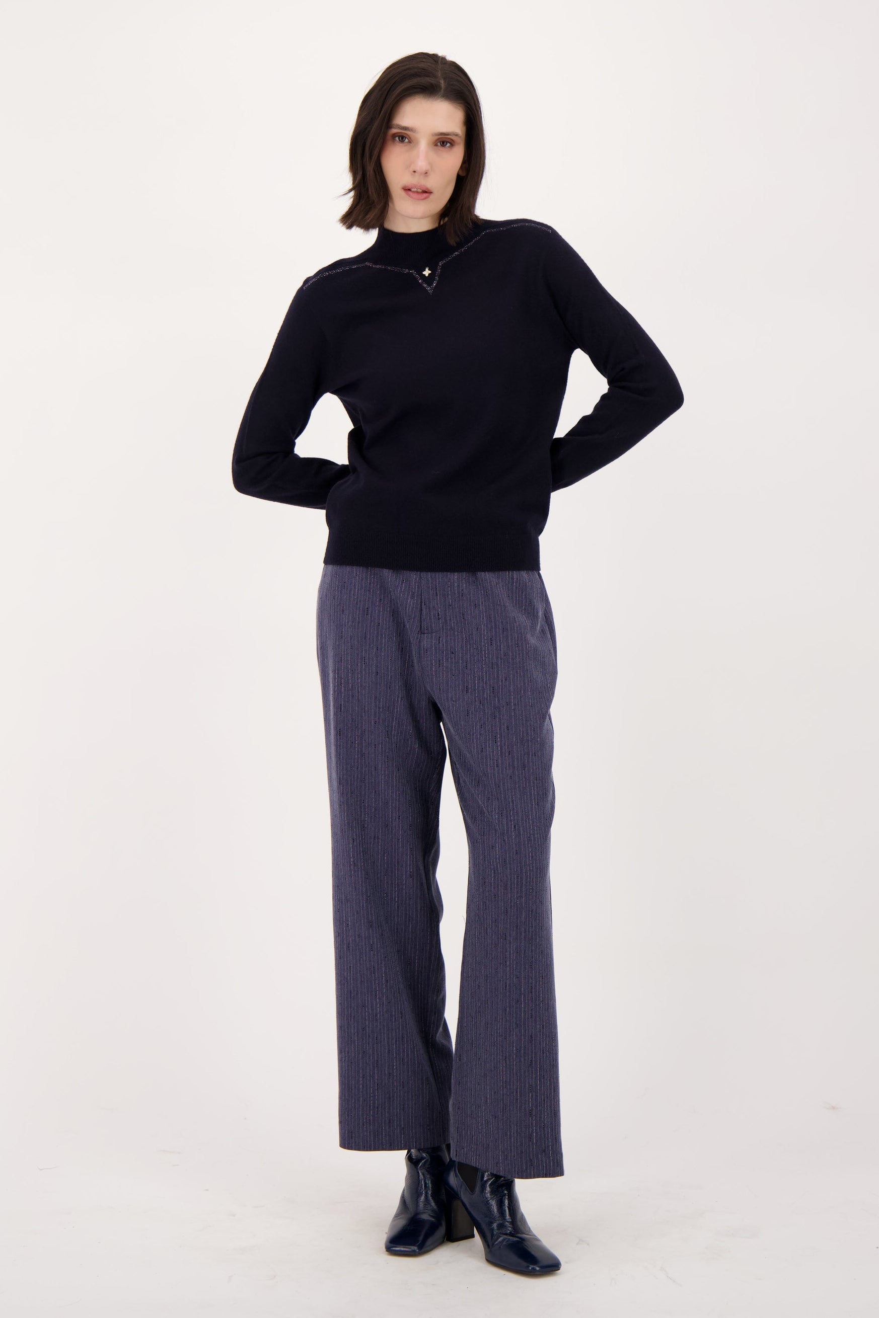 Mock Neck Sweater Wiith Neckline Hot Fix Beads