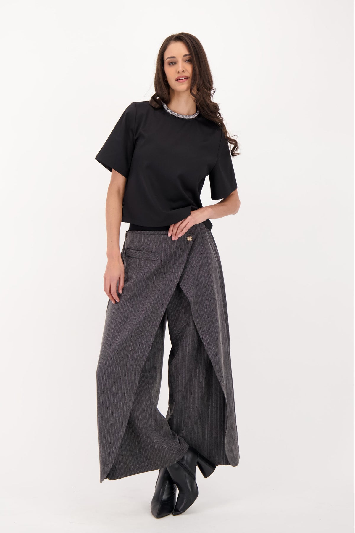 Beaded Hot Fix Pinstripe Overlay Pant