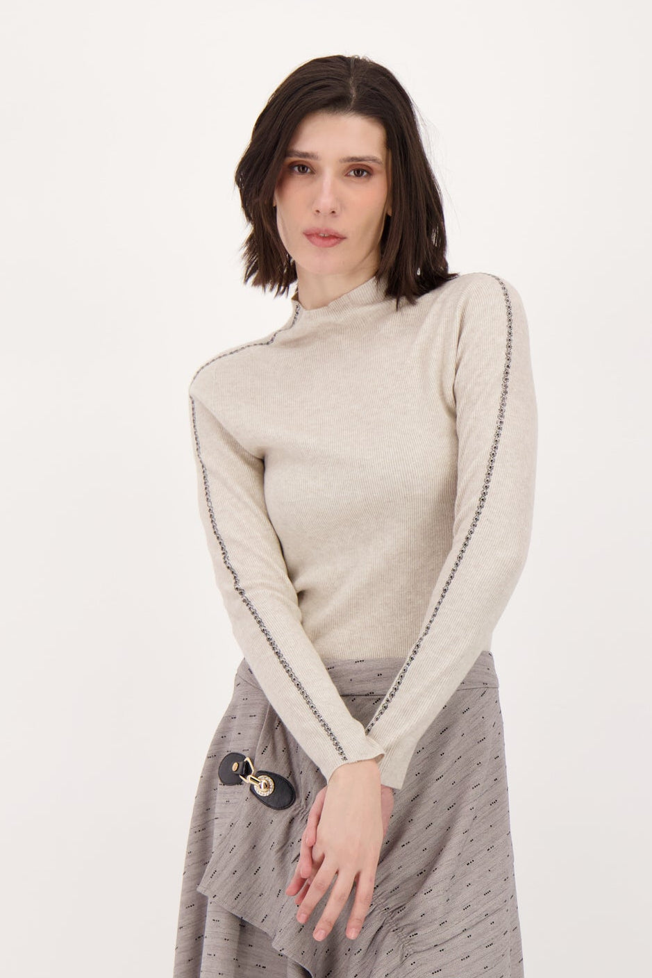 Sweater With Sleeve Rhinestone Detail