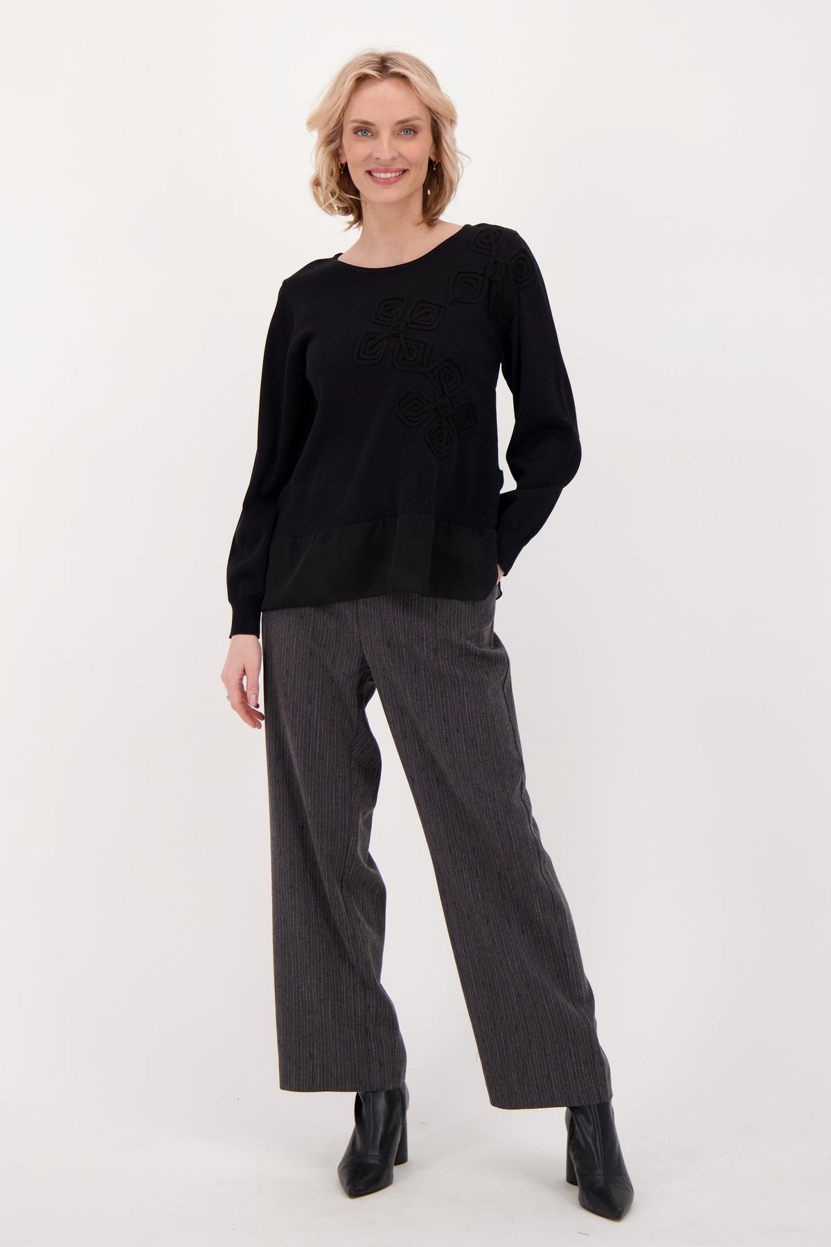 Soutache Sweater With Chiffon Trim