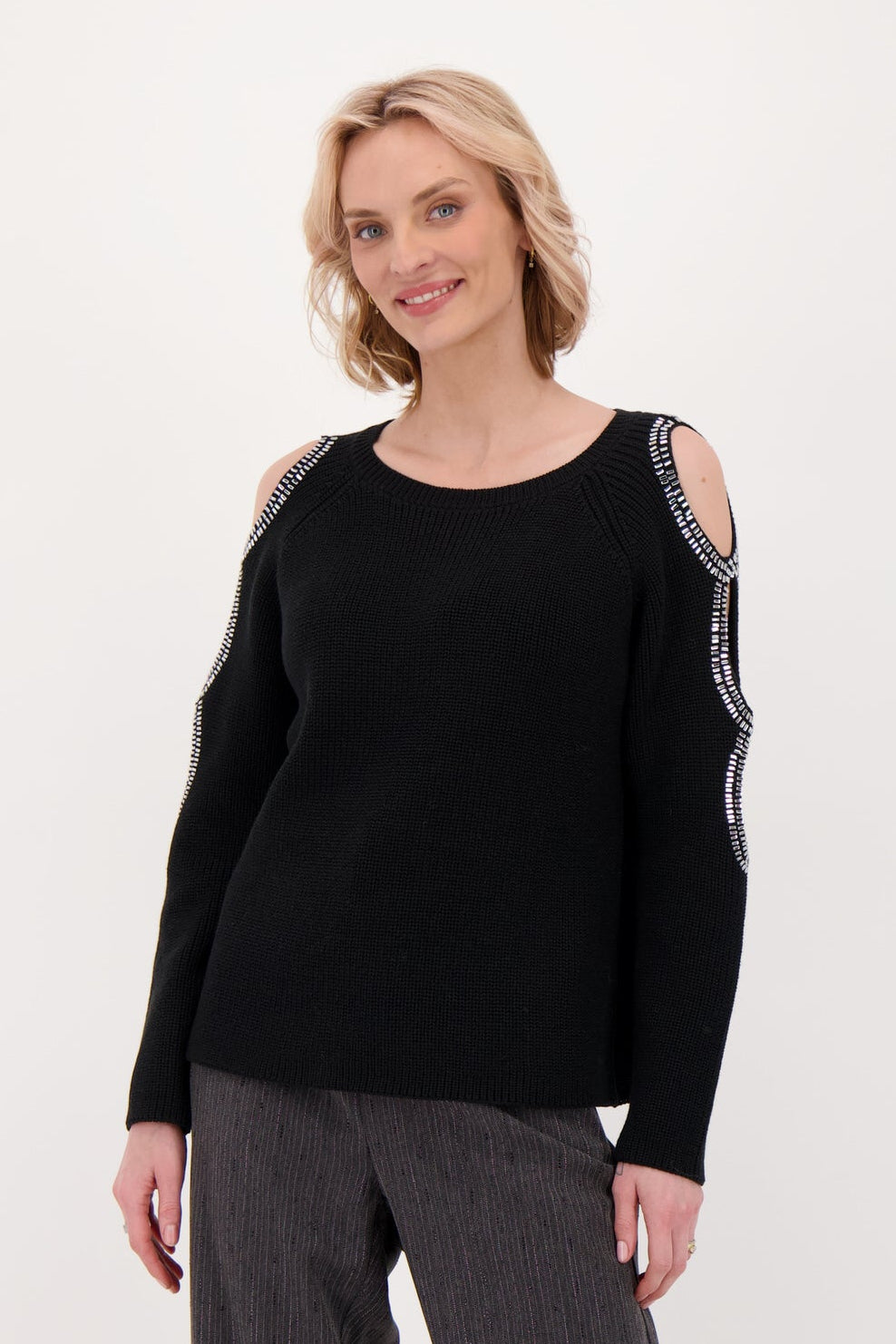 Embellished Peek-A-Boo Sleeve Sweater