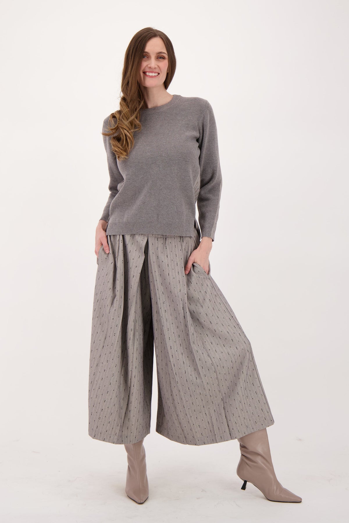 Beaded Hot Fix Pinstripe Pleated Culotte