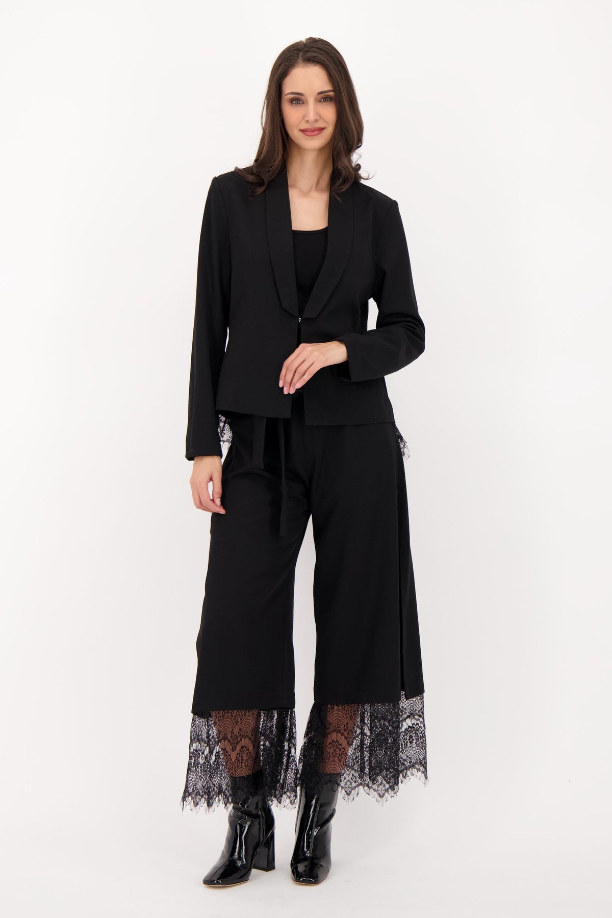 Shawl Collar Lace Back Overlap Blazer
