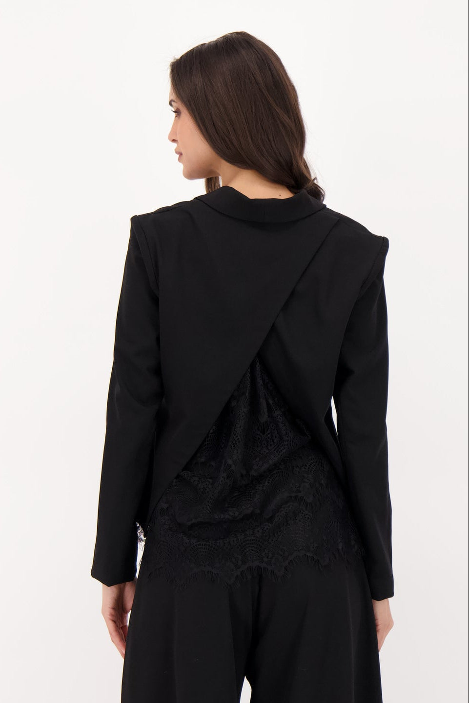 Shawl Collar Lace Back Overlap Blazer