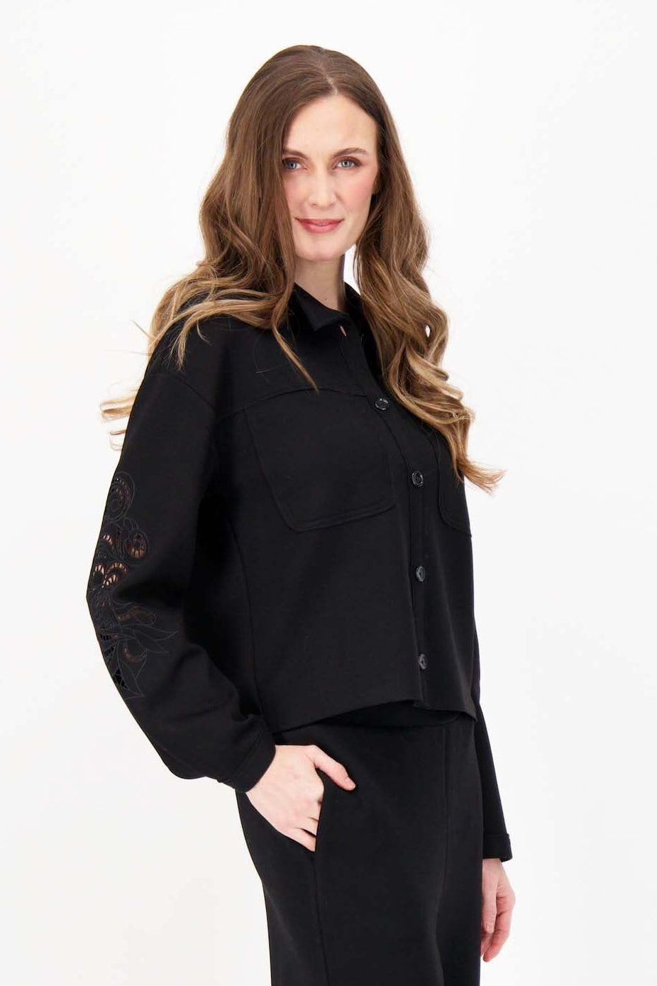 Floral Cutout Boxy Shirt Jacket
