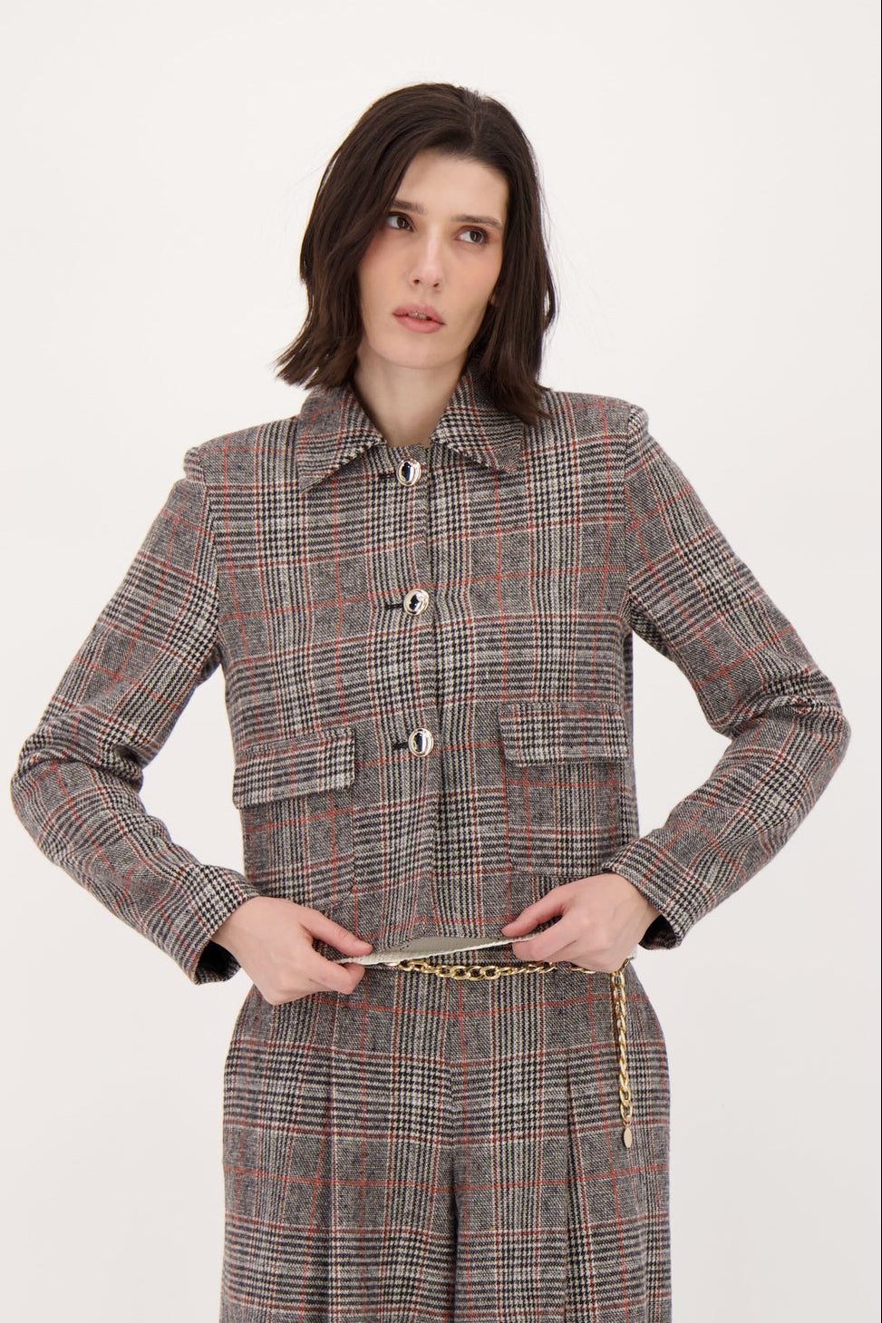 Check Boxy-Fit Front Patch Pocket Jacket