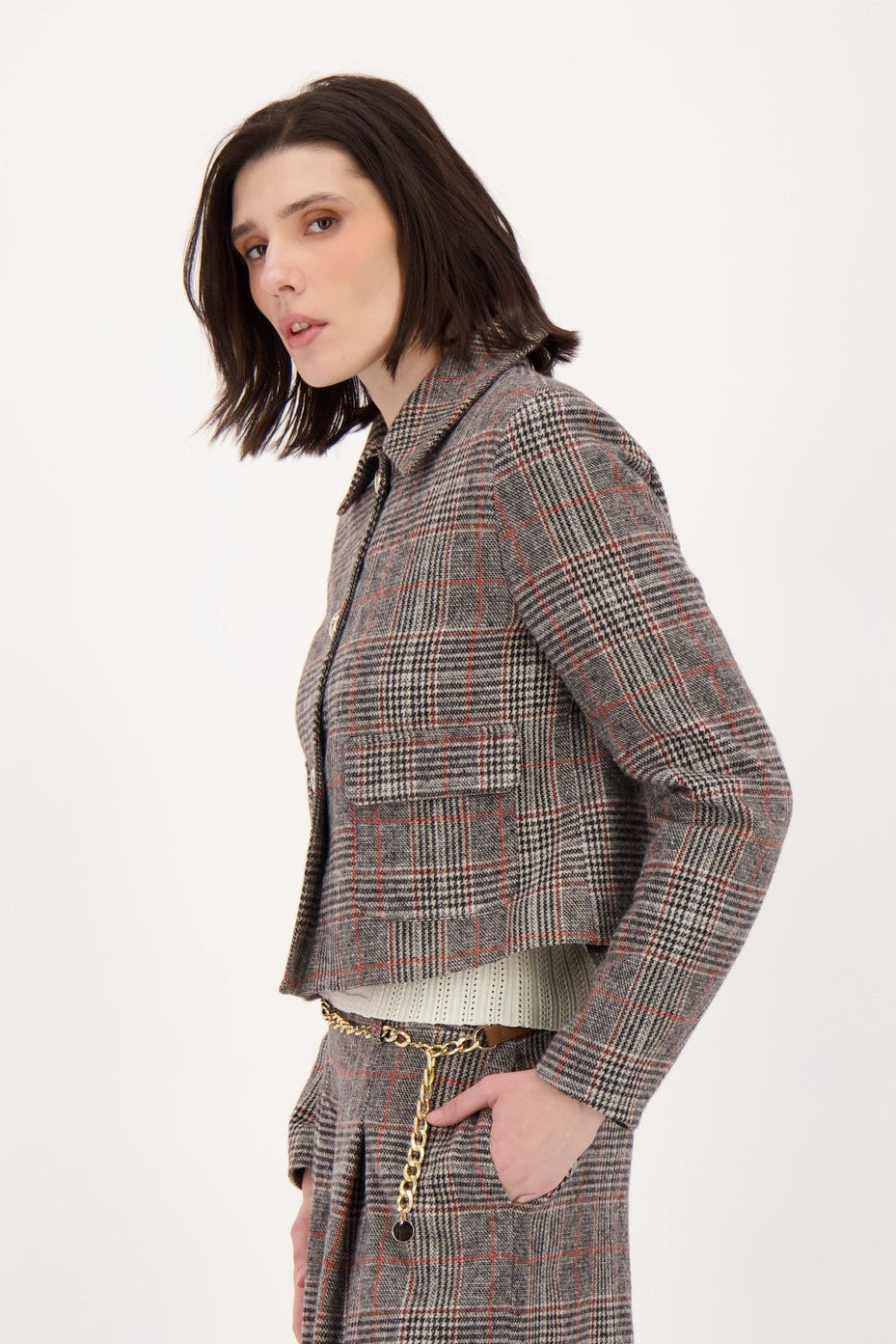 Check Boxy-Fit Front Patch Pocket Jacket