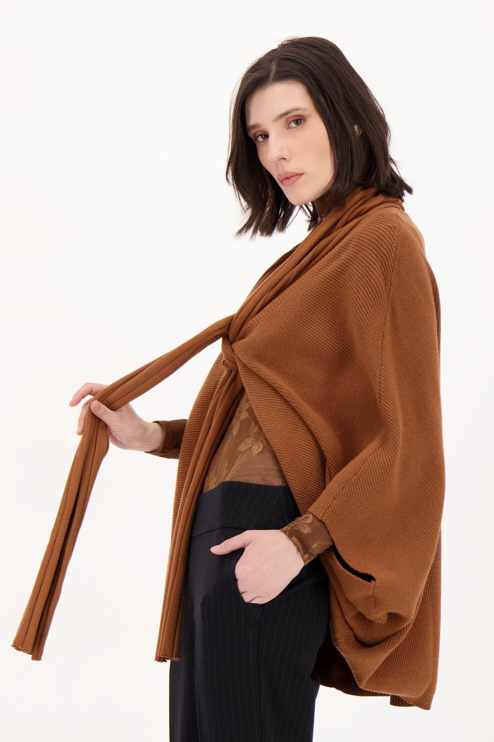 Poncho Necktie Sweater