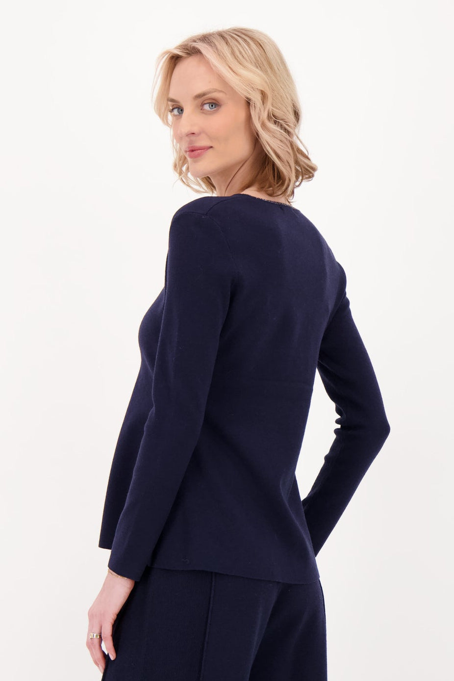 Scallop Rhinestone V-Neck Sweater