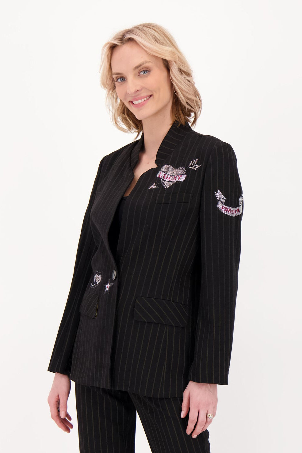 Pinstripe Notch Collar Blazer